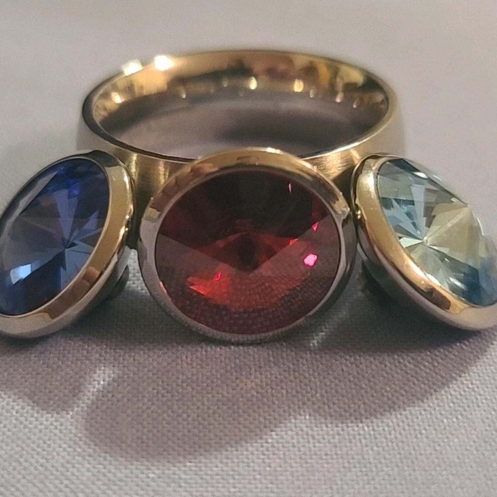 Inox Stainless Interchageable Sapphire Aquamarine Garnet Color Cabochon Gem Ring - Picture 7 of 8